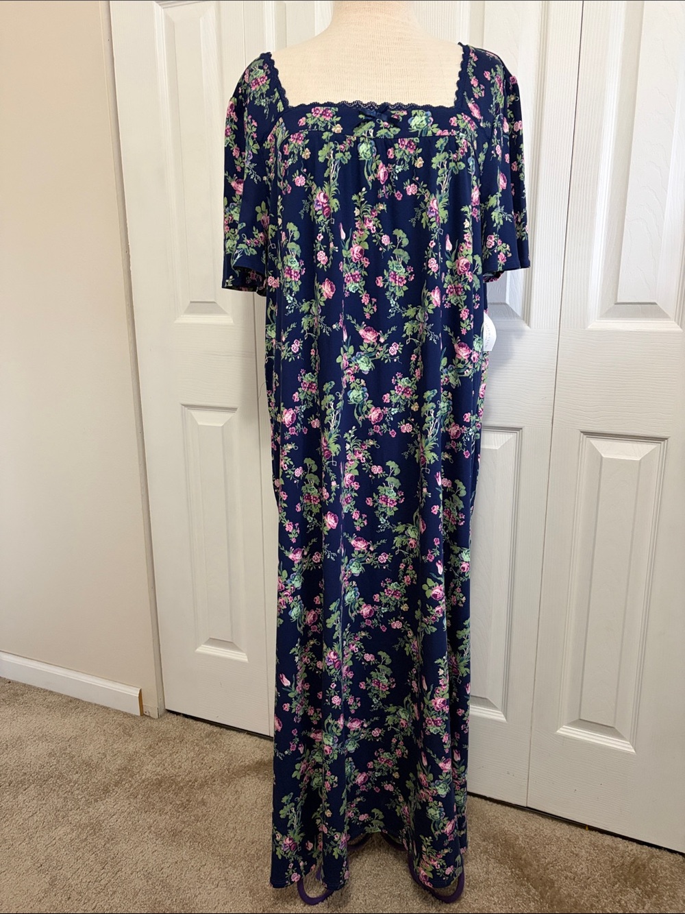 Charter Club Short Sleeve Jane Floral Blue Square-Neck Long Nightgown Size XXL